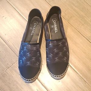 CHANEL Black CC Logo Espadrilles